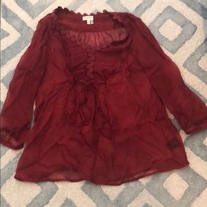 Sheer Red Anthropologie Blouse